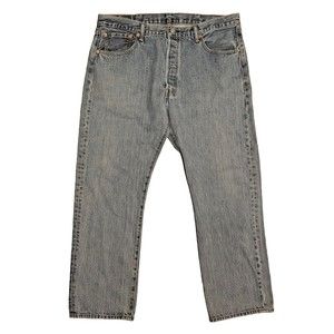 Levi's 501 Blue Denim Jeans Stonewash Button Fly Straight Leg 38x29‎